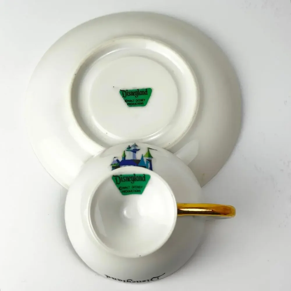 Vintage Disneyland Tinker Bell Teacup Saucer Gold Trim Footed Cup Disneyana Rare